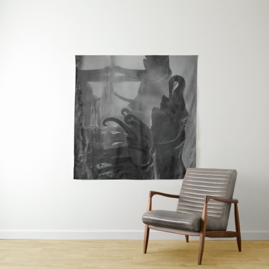 ゾウの飲み水のグレースケール写真 タペストリー (インサイチュ(横))