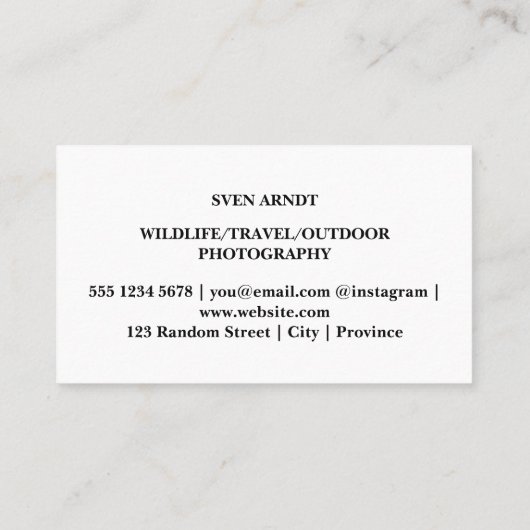 ゾウの香り |野生生物の写真 | 名刺 (裏面)