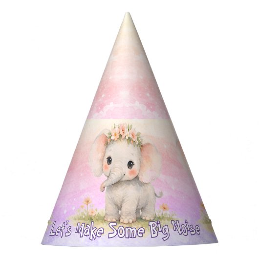 ゾウの1歳の誕生日おめでとう女の子 パーティーハット (正面)