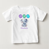 ゾウの1歳の誕生日 名前入り パープル ベビーTシャツ (正面)