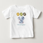 ゾウの1歳の誕生日 名前入り ブルー ベビーTシャツ (正面)