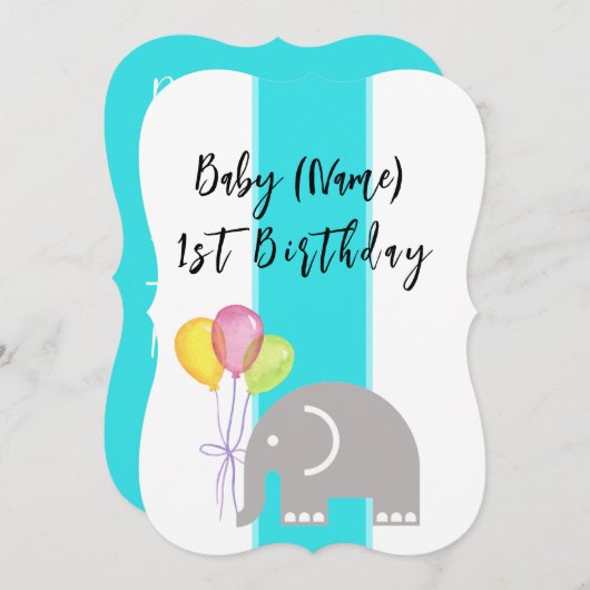 ゾウの1歳誕生日フラットカード 招待状 (正面/裏面)