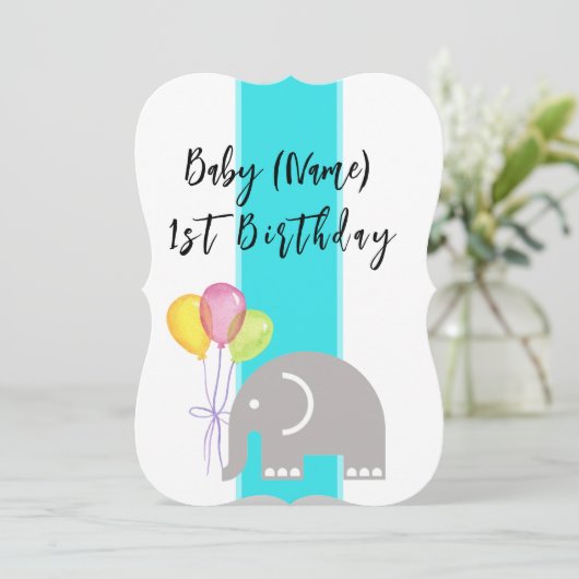 ゾウの1歳誕生日フラットカード 招待状 (スタンド正面)