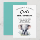 ゾウの1歳誕生日男子招待状 招待状 (正面/裏面)