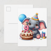 ゾウの9歳の誕生日 インビテーションポストカード (正面/裏面)