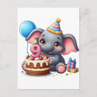 ゾウの9歳の誕生日 インビテーションポストカード
