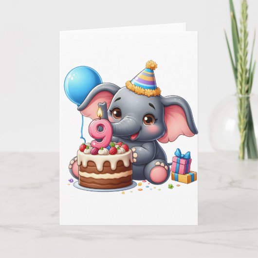 ゾウの9歳の誕生日 カード (正面)