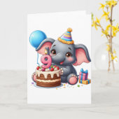 ゾウの9歳の誕生日 カード (黄色い花)