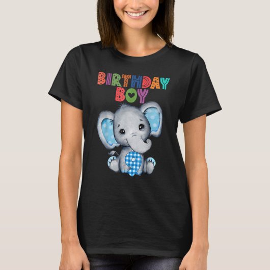 ゾウの9歳誕生日 男の子 9歳 誕生日テーマ ゾウ Tシャツ (正面)