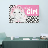 ゾウは女の子かわいいヒョウ柄のプリント新生児 横断幕 (トレードショー)