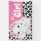 ゾウは女の子かわいいヒョウ柄のプリント新生児 横断幕 (縦)