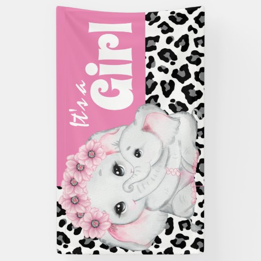 ゾウは女の子かわいいヒョウ柄のプリント新生児 横断幕 (縦)