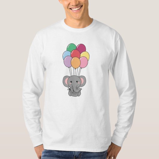ゾウは風船で飛びカラフル上がる Tシャツ (正面)
