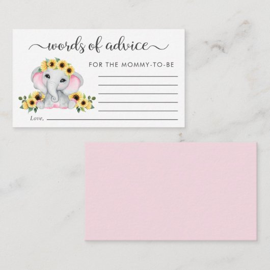 ゾウひまわり言葉アドバイス赤ちゃんシャワー エンクロージャーカード (正面/裏面)