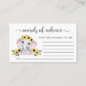 ゾウひまわり言葉アドバイス赤ちゃんシャワー エンクロージャーカード (正面)