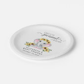 ゾウひまわり赤ちゃんガールシャワー ペーパープレート (アングル)