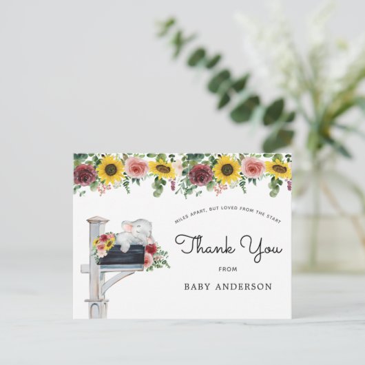 ゾウひまわり赤ちゃんシャワーbyメールありがとう ポストカード (スタンド正面)