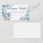 ゾウほこりっぽいブルーバラベビーシャワーおむつラッフル エンクロージャーカード (正面/裏面)