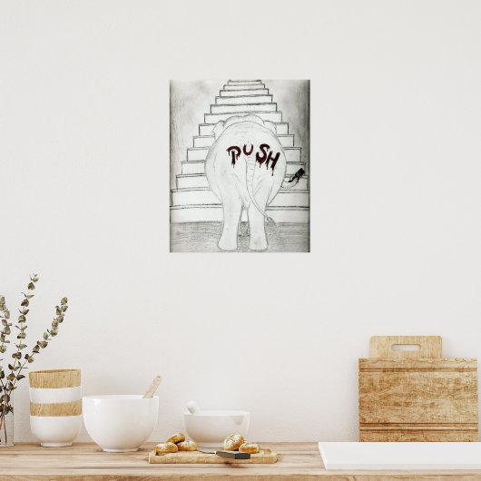 ゾウを階段に押し上げる ポスター (キッチン)