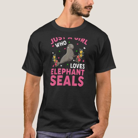 ゾウアザラシの魚 ゾウアザラシが大好きな女の子 Tシャツ (正面)