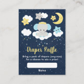 ゾウイエローとネイビーのベイビーシャワーディーパーラッフル エンクロージャーカード (正面)