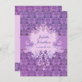 ゾウエレガントグダマスクパープル結婚式招待状 招待状 (正面/裏面)