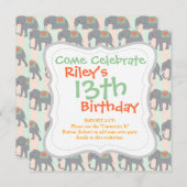 ゾウコかわいらしーラルピーチミントグリーンストライプの 招待状 (正面/裏面)