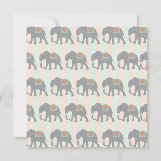 ゾウコかわいらしーラルピーチミントグリーンストライプの 招待状 (裏面)