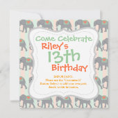 ゾウコかわいらしーラルピーチミントグリーンストライプの 招待状 (正面)