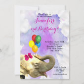 ゾウジャングル動物の中立の少女ハッピーバースデー 招待状 (正面)