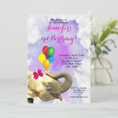 ゾウジャングル動物の中立の少女ハッピーバースデー 招待状 (スタンド正面)