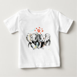 ゾウズファミリーベビーT絵画シャツの愛 ベビーTシャツ