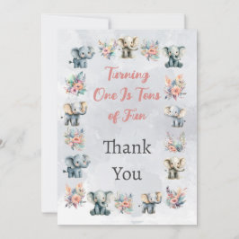 ゾウズボホジャングルフラワーズグレーサンキューカード 招待状