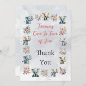 ゾウズボホジャングルフラワーズグレーサンキューカード 招待状 (正面/裏面)