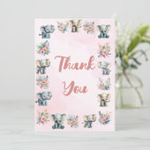 ゾウズボホジャングルフラワーピンクサンキューカード 招待状 (スタンド正面)