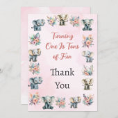 ゾウズボホジャングルフラワーピンクサンキューカード 招待状 (正面/裏面)