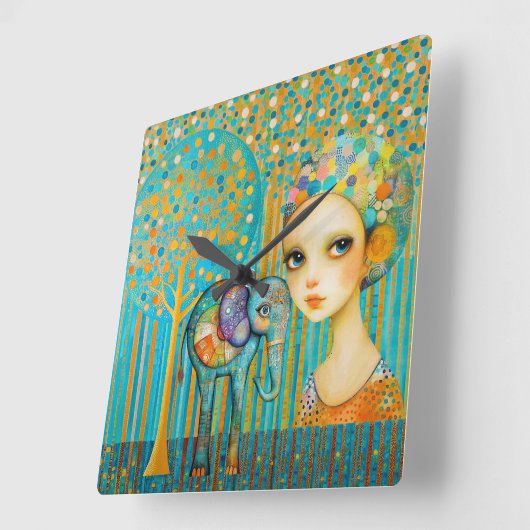 ゾウチャーム スクエア壁時計 (傾斜)