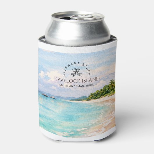 ゾウビーチの水彩画 - アンダマン記念ギフト 缶クーラー (缶正面)