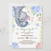 ゾウフローラピンクブルージェンダーリビール招待状 招待状 (正面)
