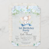 ゾウフローラボーイ1st誕生日パーティの招待状 招待状 (正面/裏面)