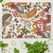 ゾウリムシと秋の森の植物の象牙色のデザイン キッチンタオル (折り畳み)