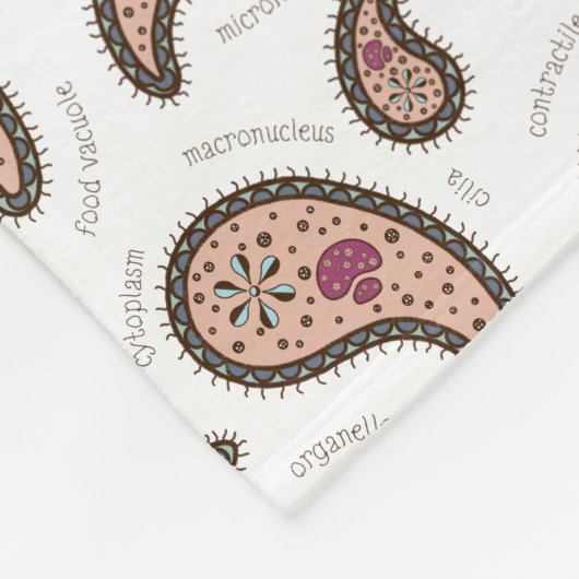 ゾウリムシペイズリー生物学学ホワイト フリースブランケット (角)