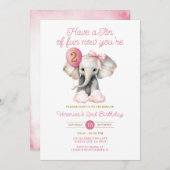 ゾウ今あなたの2番目の誕生日バルーンボウタイ 招待状 (正面/裏面)