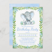 ゾウ任意の番号の少年の誕生日パーティー 招待状 (正面/裏面)