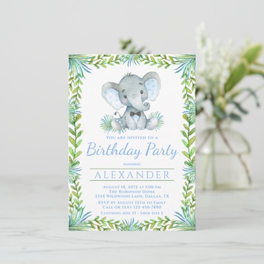ゾウ任意の番号の少年の誕生日パーティー 招待状 (スタンド正面)