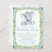 ゾウ任意の番号の少年の誕生日パーティー 招待状 (正面)