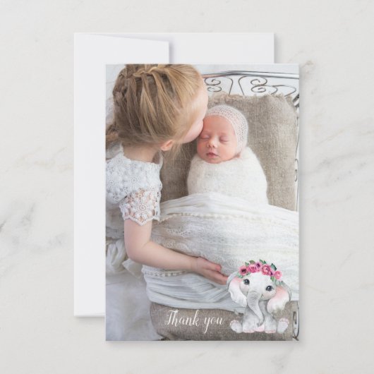 ゾウ写真バルーンベビーシャワーサンキューカード サンキューカード (正面)
