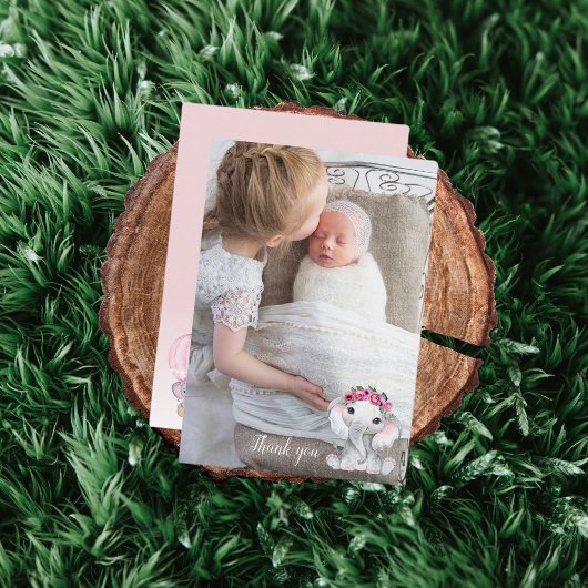 ゾウ写真バルーンベビーシャワーサンキューカード サンキューカード