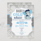 ゾウ冬の招待状（男の子のシャワー用） 招待状 (正面/裏面)