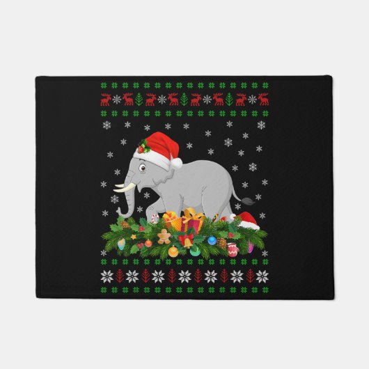 ゾウ動物愛好家サンタ帽子の醜いゾウchri ドアマット (正面)